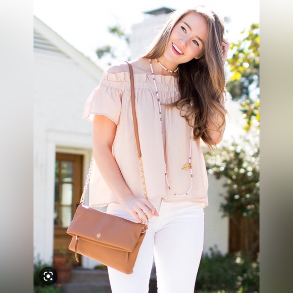 TORY BURCH Foldover Crossbody Bag | Light oak with gold tone hardware - Picture 3 of 10